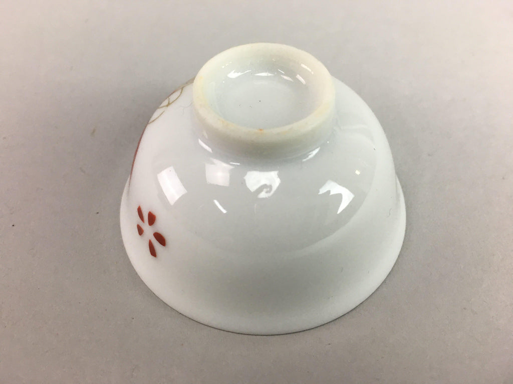 Japanese Porcelain Sake Cup Vtg Guinomi White Red Gold Painting Flower GU360