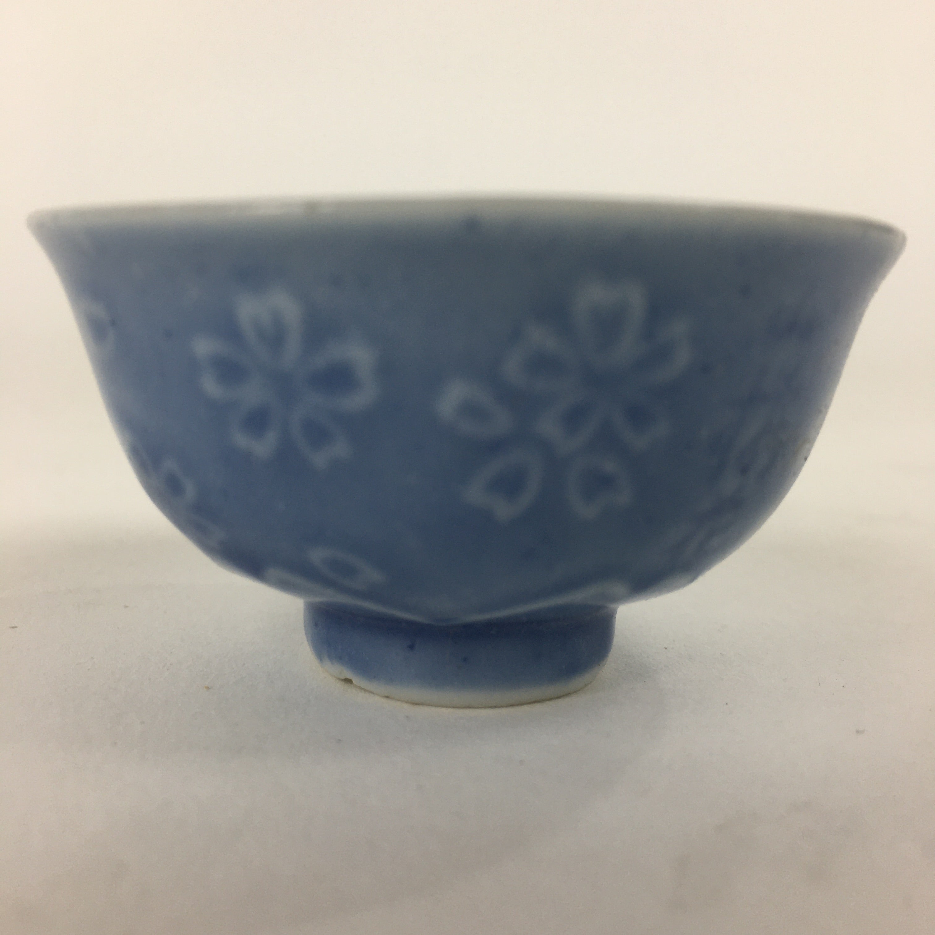 Japanese Porcelain Sake Cup Vtg Poetry Design Blue Guinomi Ochoko G39