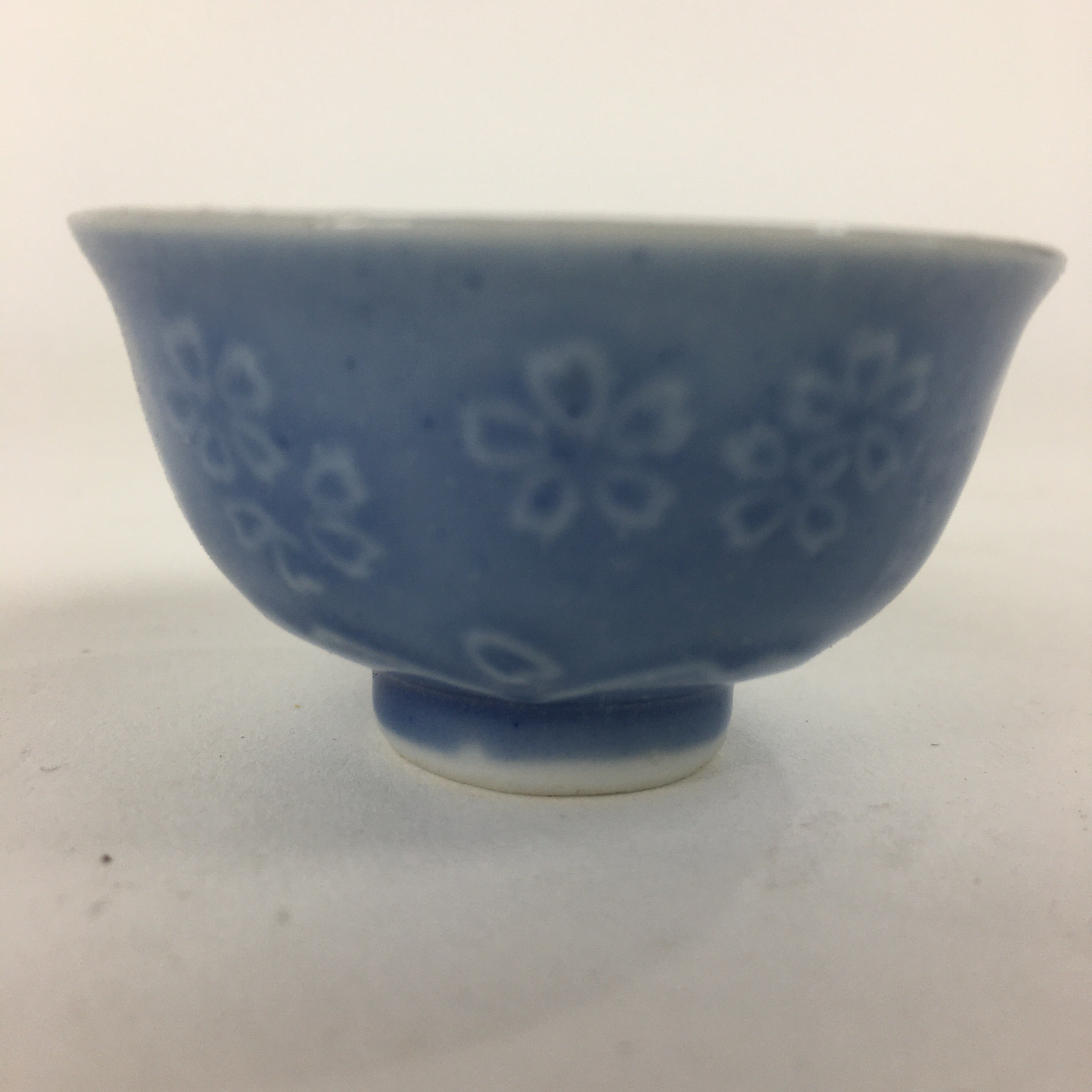 Japanese Porcelain Sake Cup Vtg Poetry Design Blue Guinomi Ochoko G39