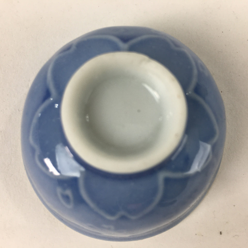 Japanese Porcelain Sake Cup Vtg Poetry Design Blue Guinomi Ochoko G39