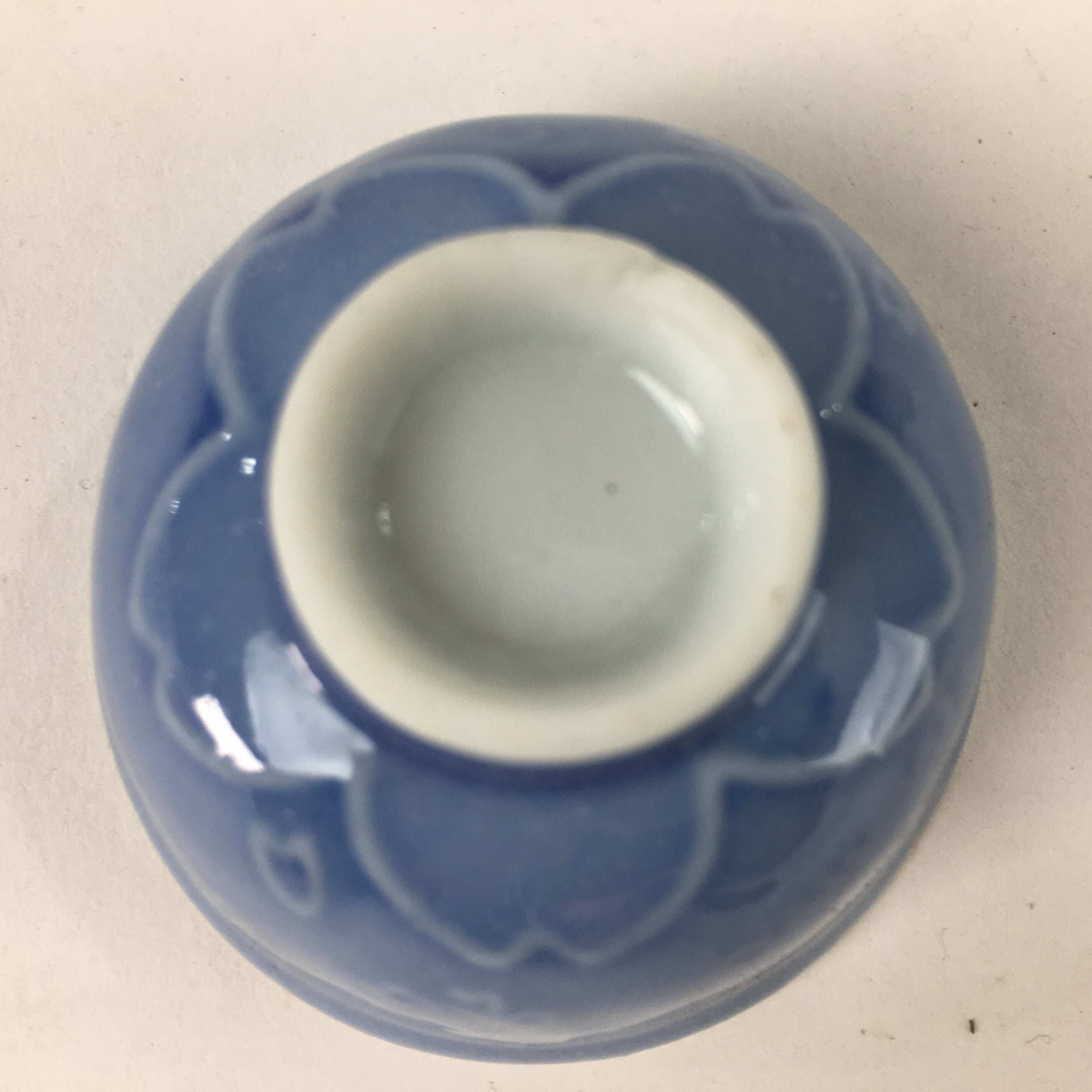 Japanese Porcelain Sake Cup Vtg Poetry Design Blue Guinomi Ochoko G39