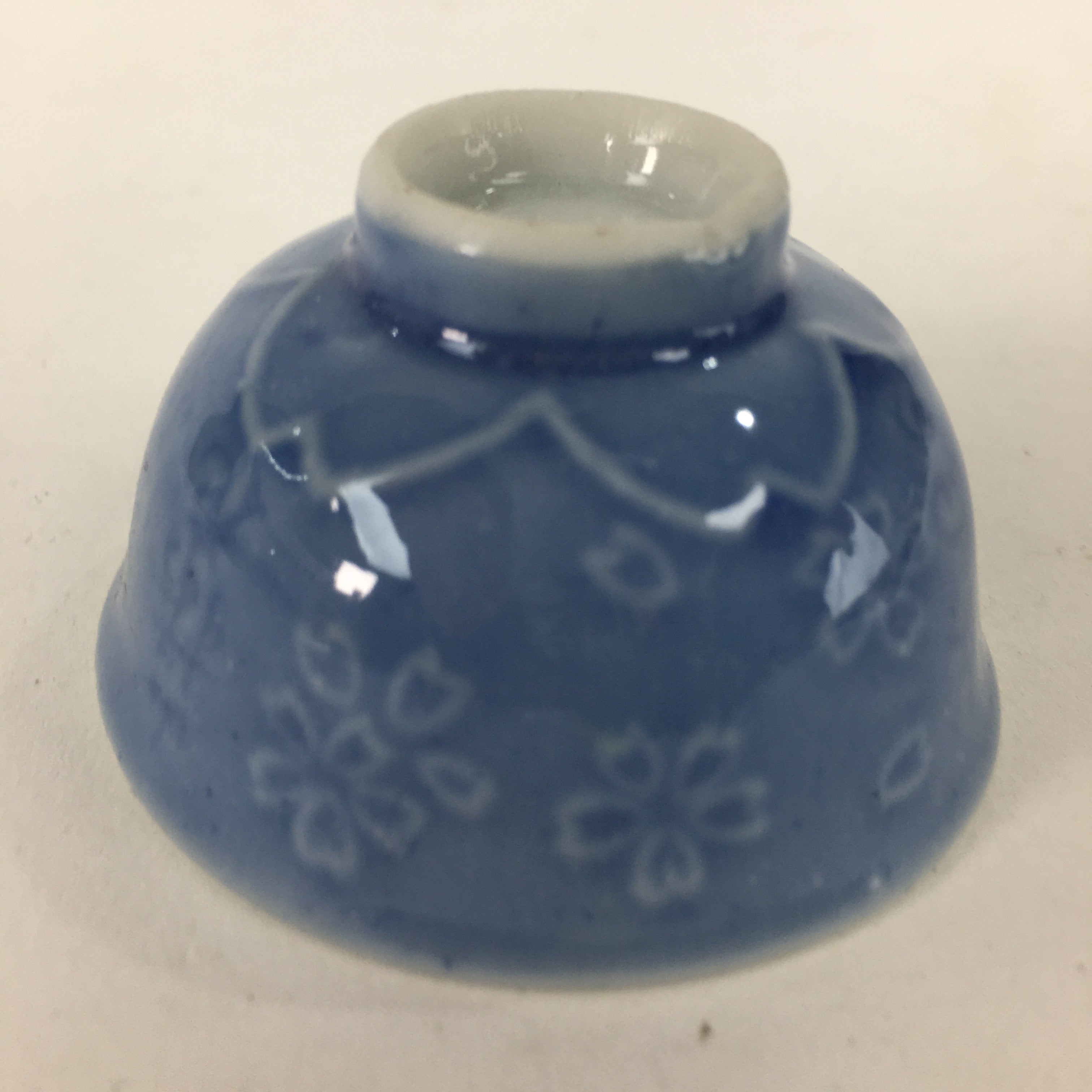 Japanese Porcelain Sake Cup Vtg Poetry Design Blue Guinomi Ochoko G39
