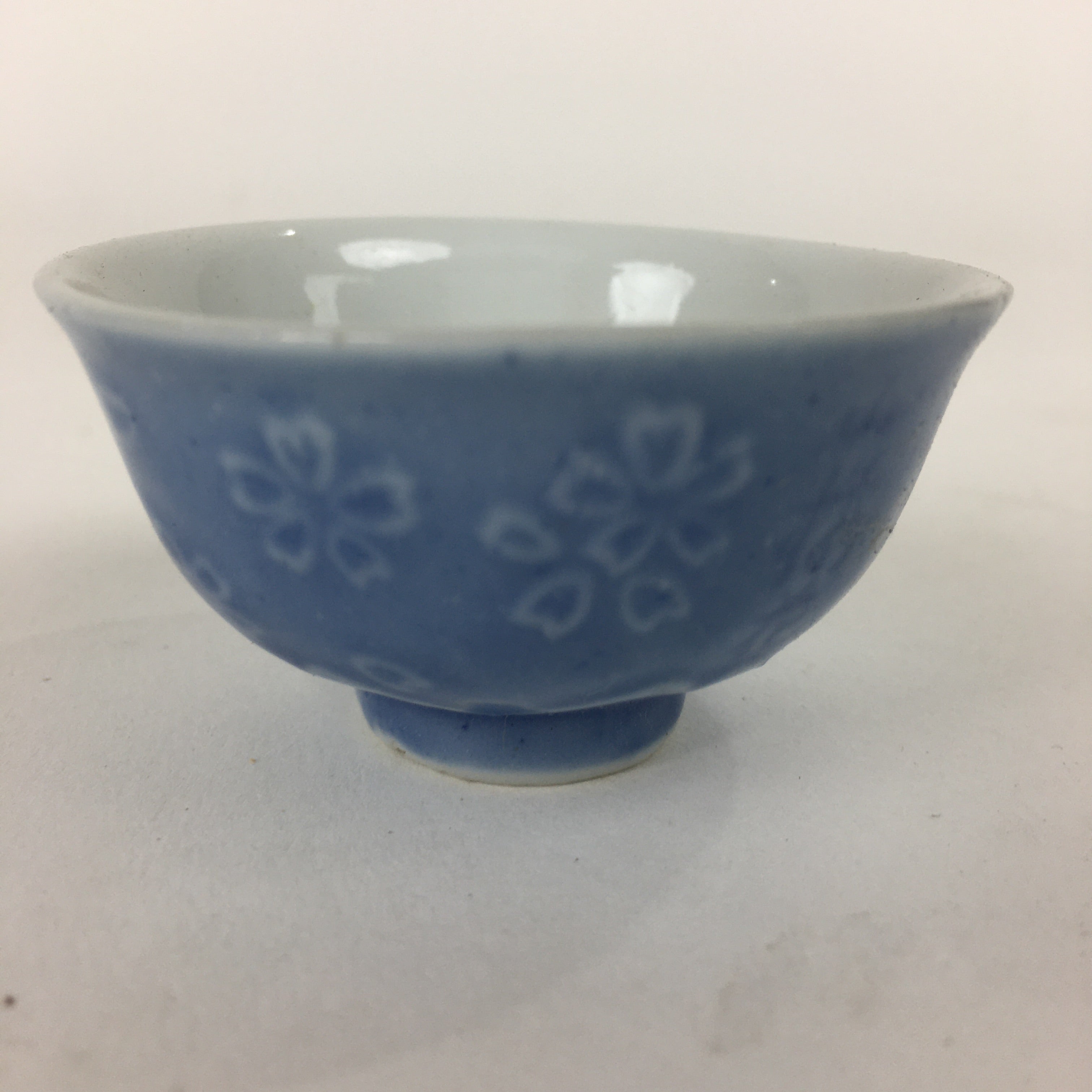 Japanese Porcelain Sake Cup Vtg Poetry Design Blue Guinomi Ochoko G39