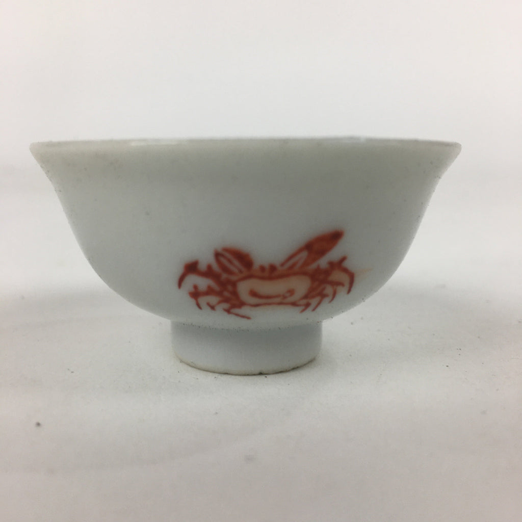 Japanese Porcelain Sake Cup Vtg Red Crab Design White Guinomi Ochoko G15