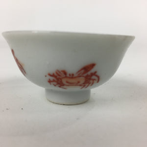 Japanese Porcelain Sake Cup Vtg Red Crab Design White Guinomi Ochoko G15
