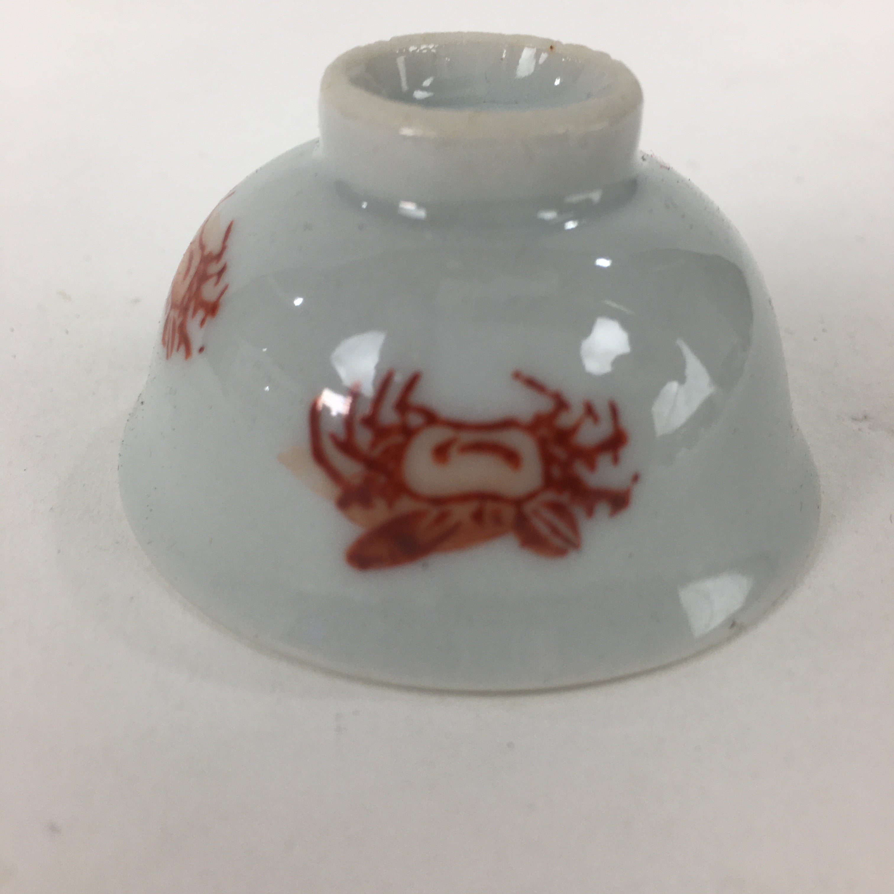 Japanese Porcelain Sake Cup Vtg Red Crab Design White Guinomi Ochoko G15