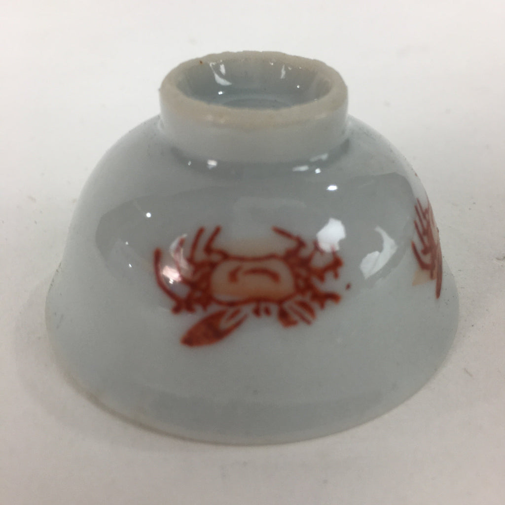 Japanese Porcelain Sake Cup Vtg Red Crab Design White Guinomi Ochoko G15