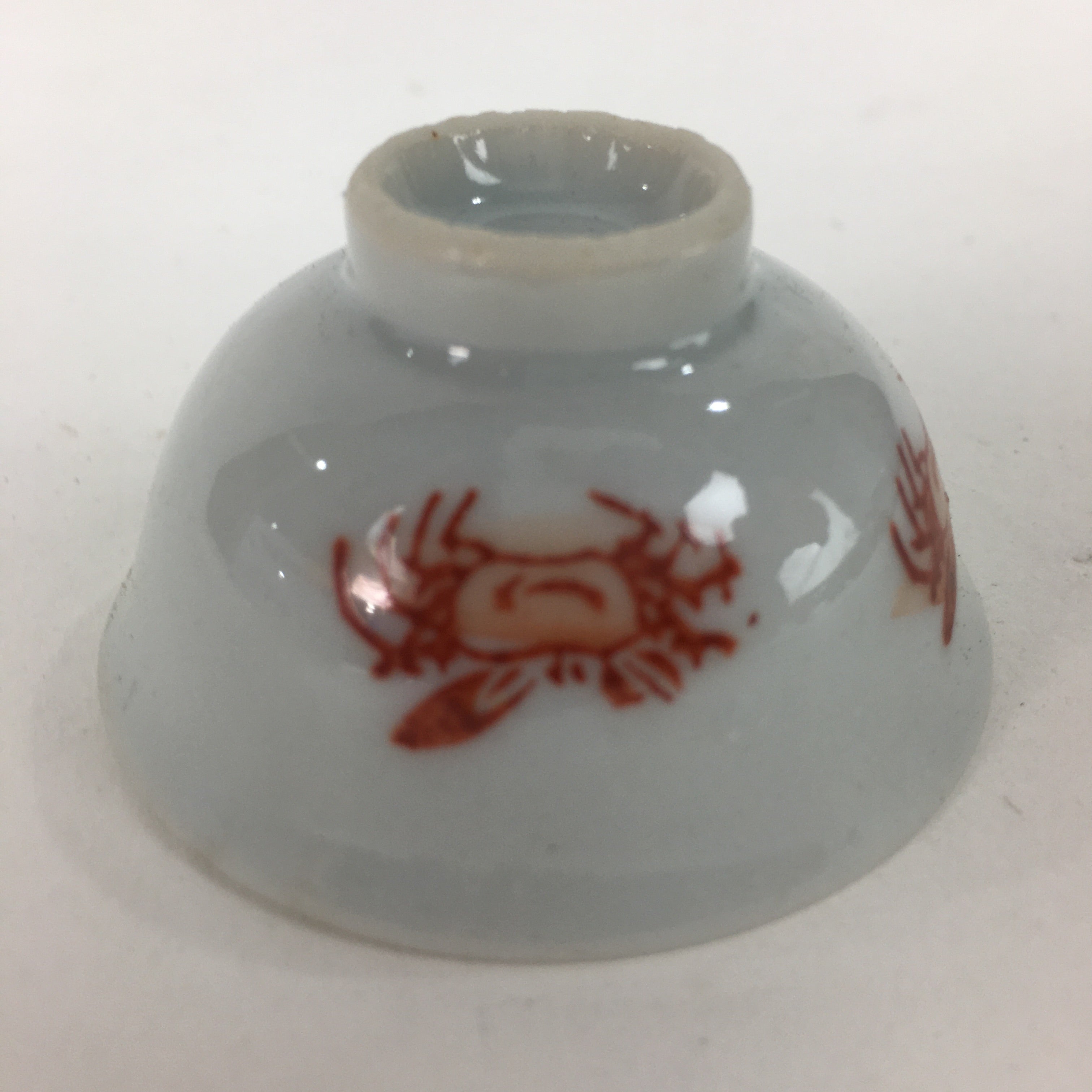 Japanese Porcelain Sake Cup Vtg Red Crab Design White Guinomi Ochoko G15