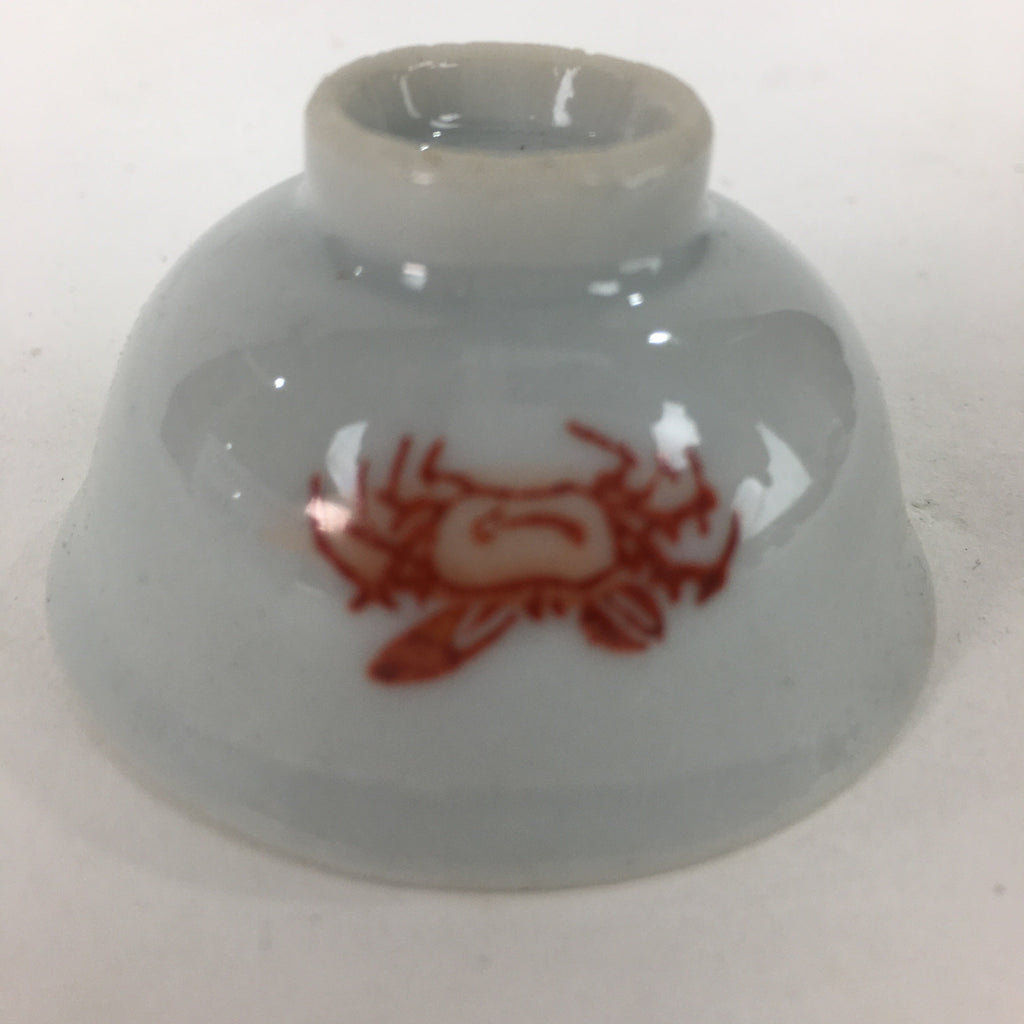 Japanese Porcelain Sake Cup Vtg Red Crab Design White Guinomi Ochoko G15