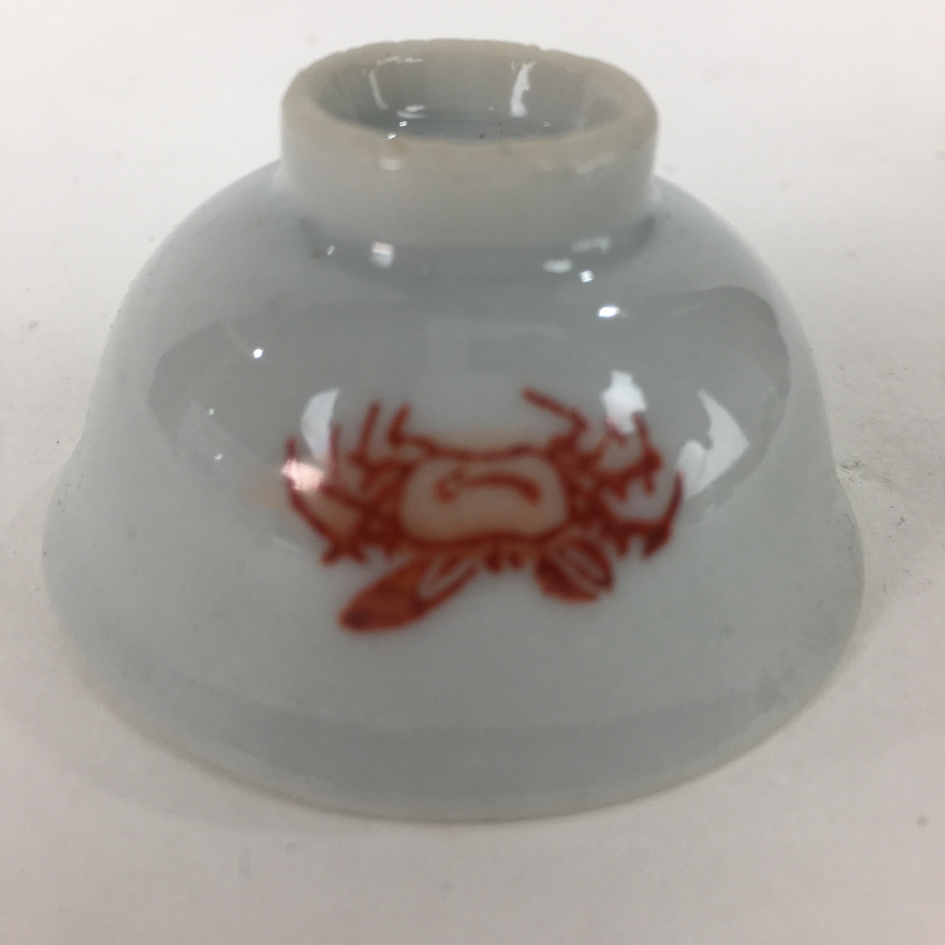 Japanese Porcelain Sake Cup Vtg Red Crab Design White Guinomi Ochoko G15