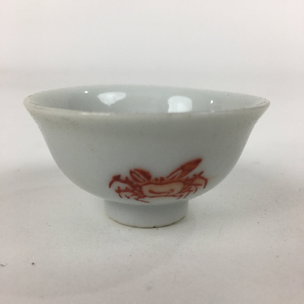 Japanese Porcelain Sake Cup Vtg Red Crab Design White Guinomi Ochoko G15