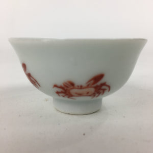 Japanese Porcelain Sake Cup Vtg Red Crab Design White Guinomi Ochoko G38