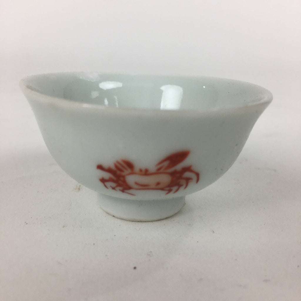 Japanese Porcelain Sake Cup Vtg Red Crab Design White Guinomi Ochoko G38
