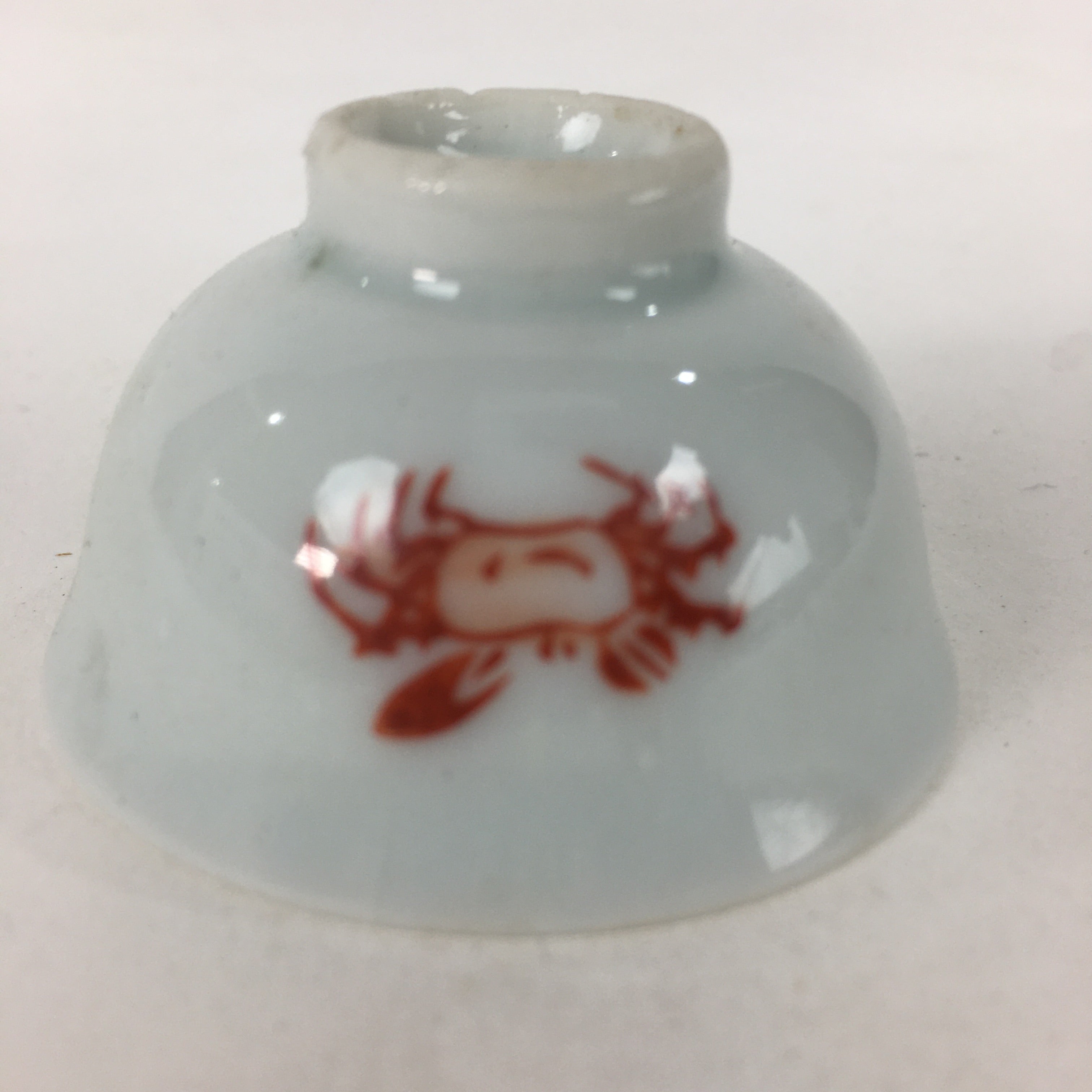 Japanese Porcelain Sake Cup Vtg Red Crab Design White Guinomi Ochoko G38