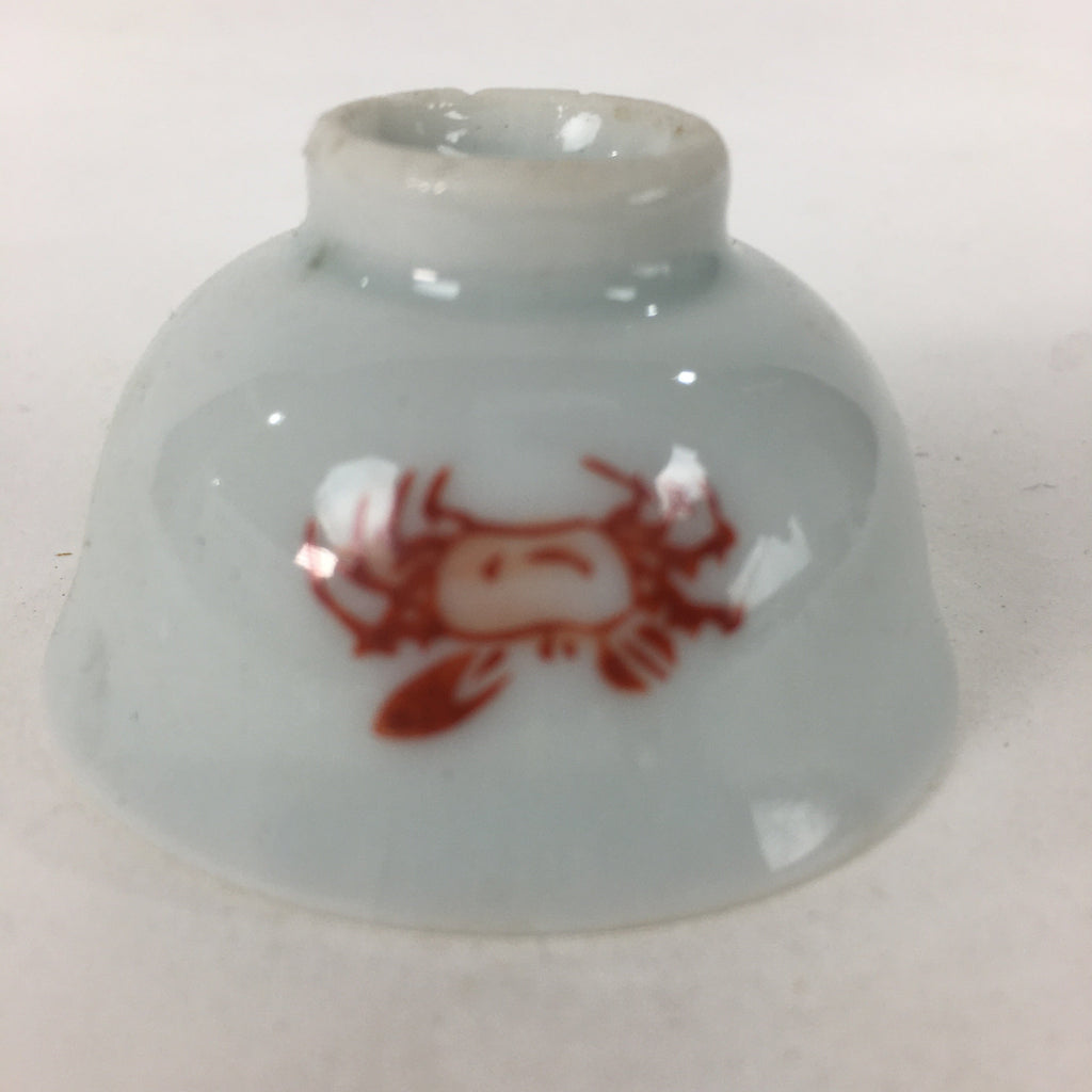 Japanese Porcelain Sake Cup Vtg Red Crab Design White Guinomi Ochoko G38