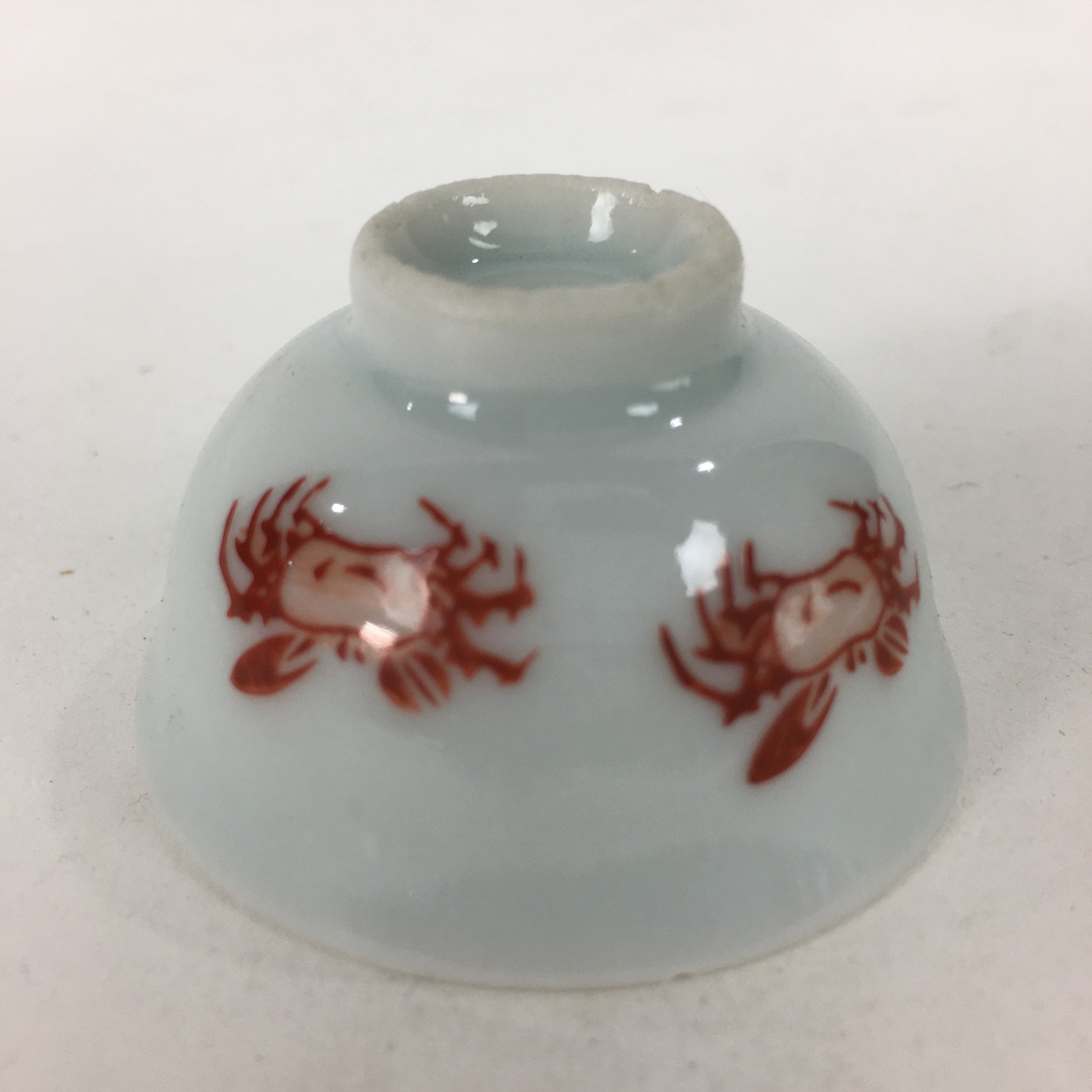Japanese Porcelain Sake Cup Vtg Red Crab Design White Guinomi Ochoko G38
