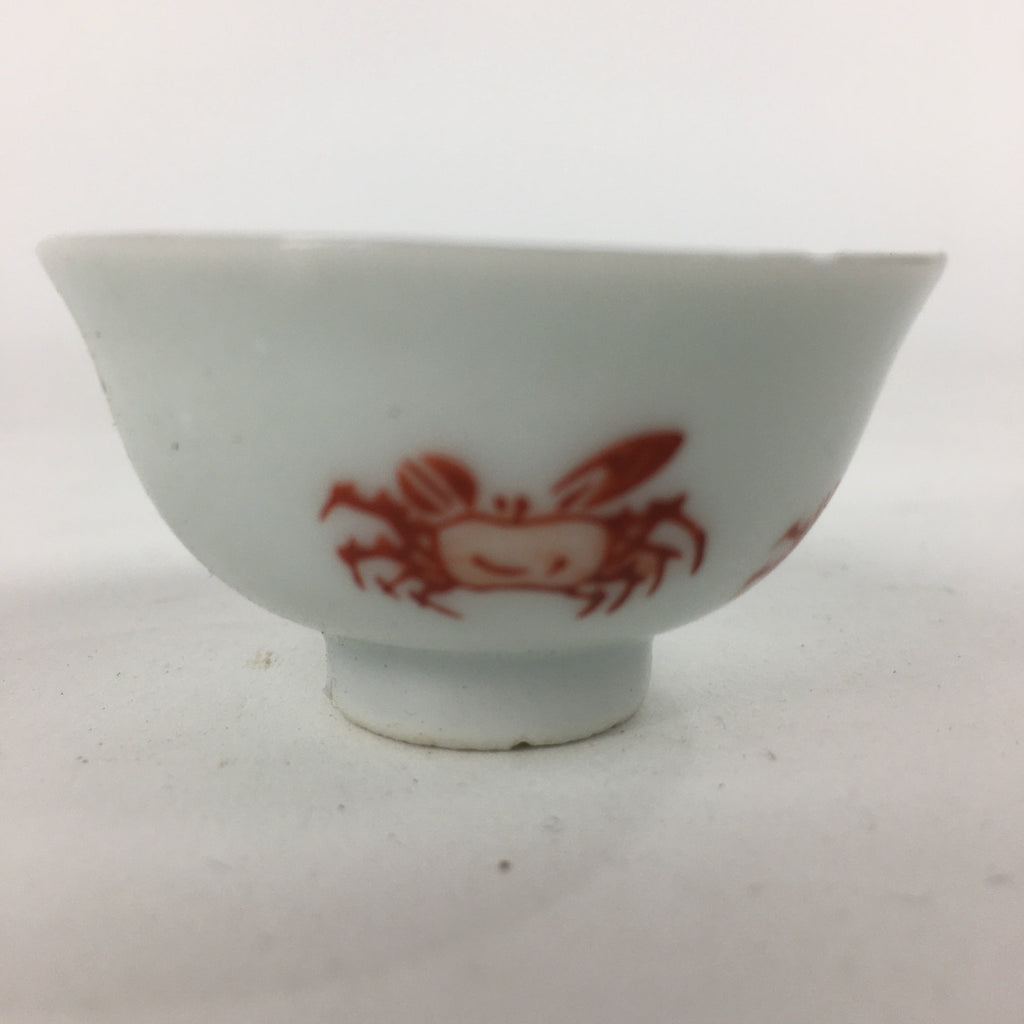 Japanese Porcelain Sake Cup Vtg Red Crab Design White Guinomi Ochoko G38