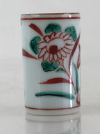Japanese Porcelain Sake Cup Vtg Red Green Bamboo Guinomi Ochoko White G62