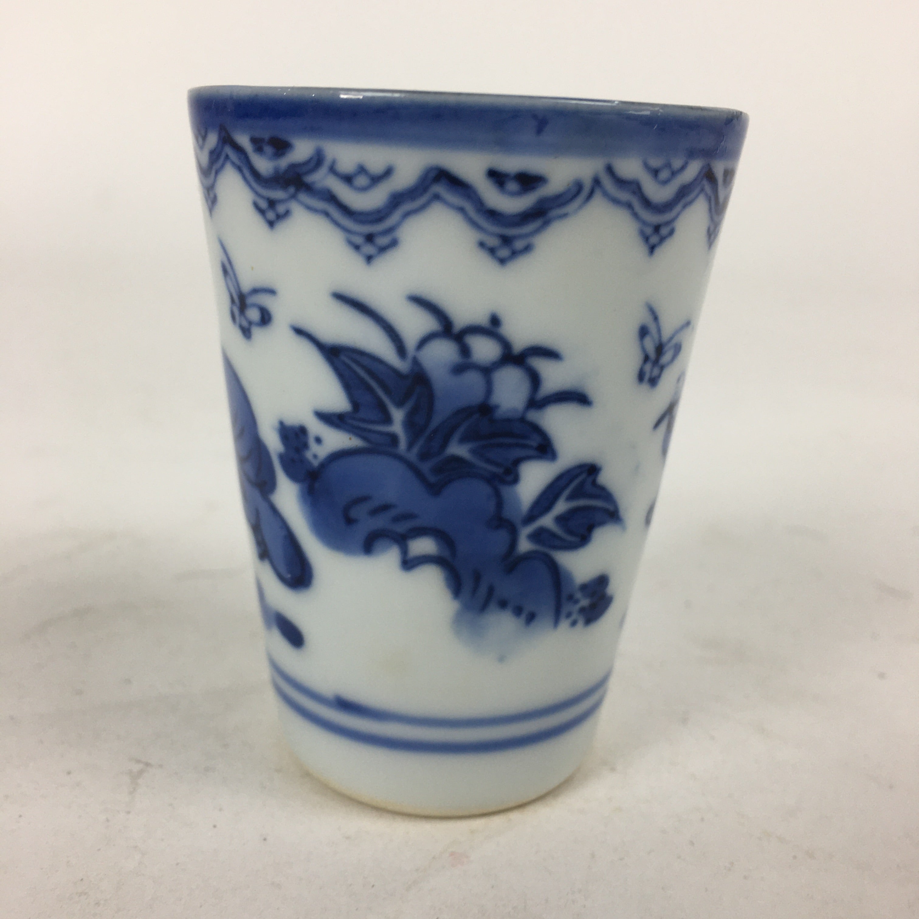 Japanese Porcelain Sake Cup Vtg Sometsuke Blue Children Guinomi Ochoko G9