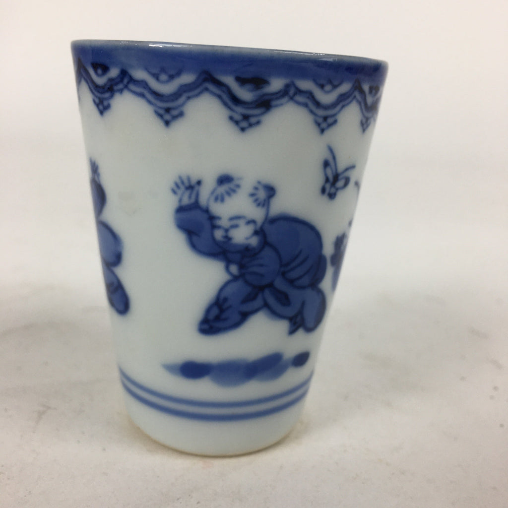 Japanese Porcelain Sake Cup Vtg Sometsuke Blue Children Guinomi Ochoko G9