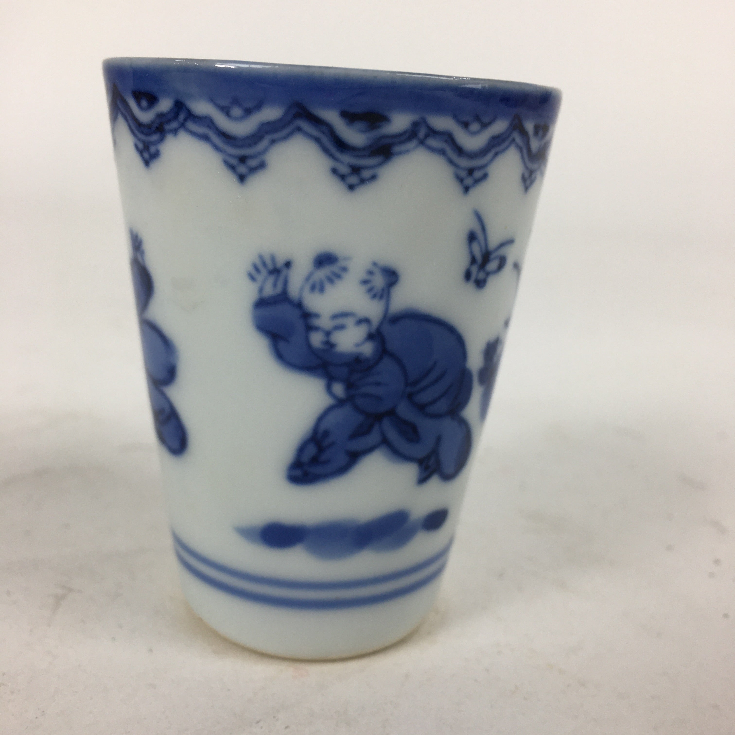 Japanese Porcelain Sake Cup Vtg Sometsuke Blue Children Guinomi Ochoko G9