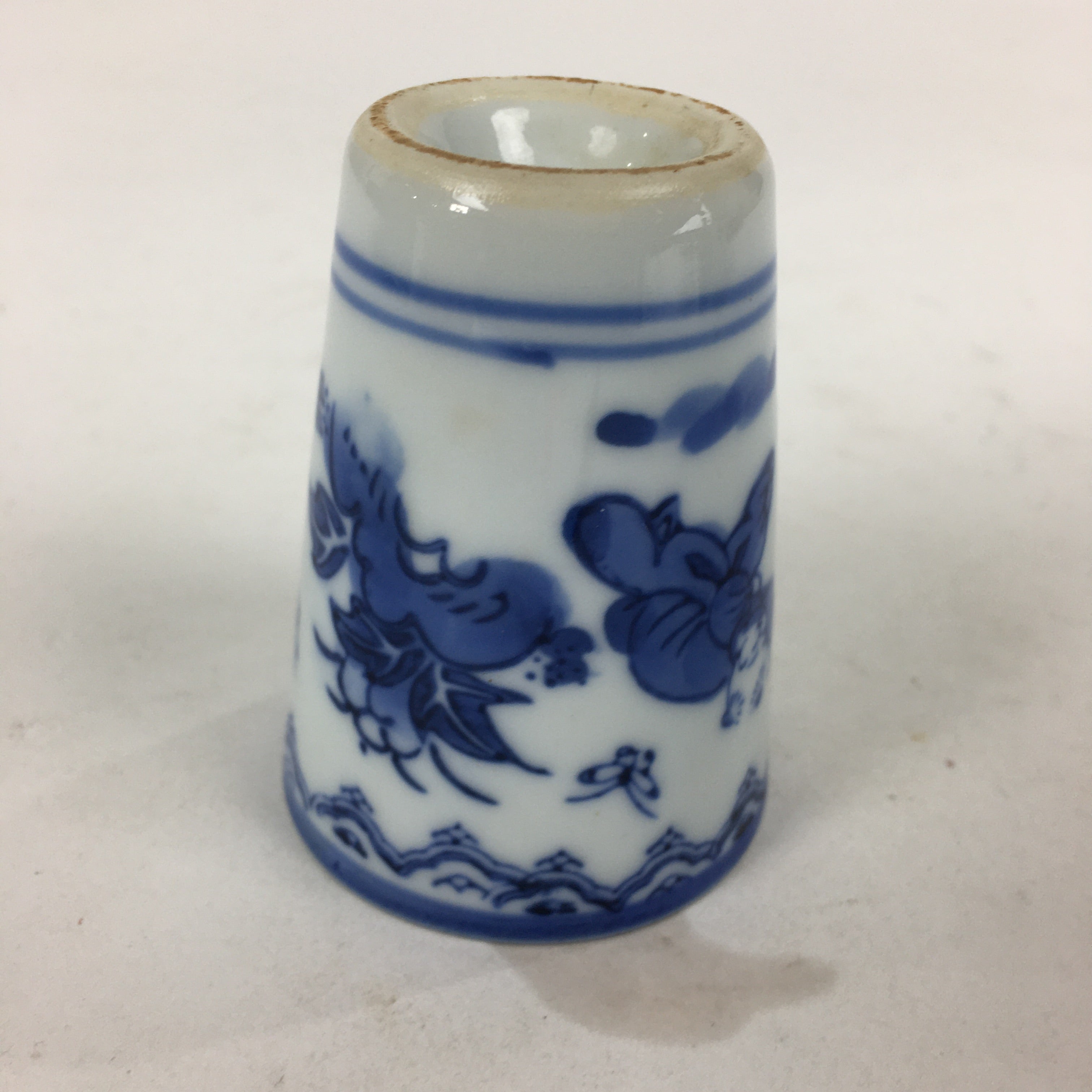 Japanese Porcelain Sake Cup Vtg Sometsuke Blue Children Guinomi Ochoko G9
