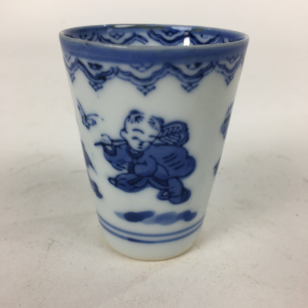 Japanese Porcelain Sake Cup Vtg Sometsuke Blue Children Guinomi Ochoko G9