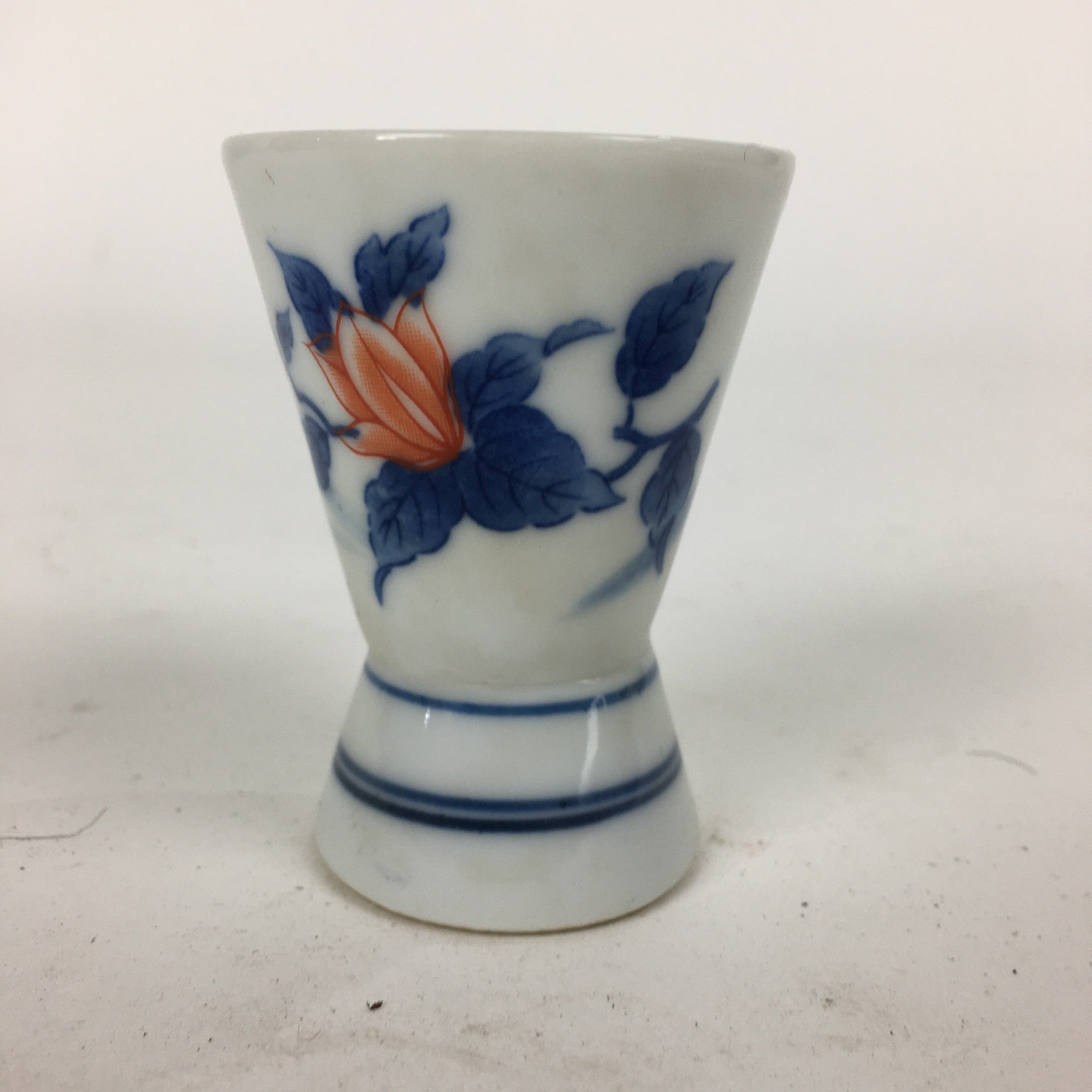 Japanese Porcelain Sake Cup Vtg Sometsuke Blue Flower Guinomi