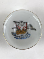 Japanese Porcelain Sake Cup Vtg Treasure Ship Guinomi Ochoko Sakazuki White G65