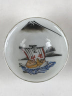Japanese Porcelain Sake Cup Vtg Treasure Ship Guinomi Ochoko Sakazuki White G67