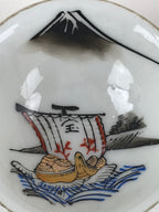Japanese Porcelain Sake Cup Vtg Treasure Ship Guinomi Ochoko Sakazuki White G67