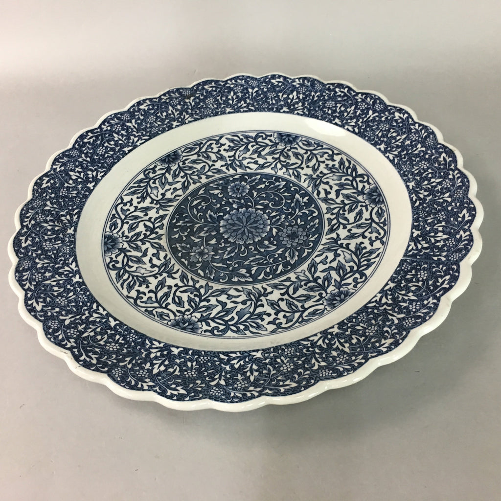 Japanese Porcelain Serving Plate Charger Vtg Centerpiece Floral Blue White PT806