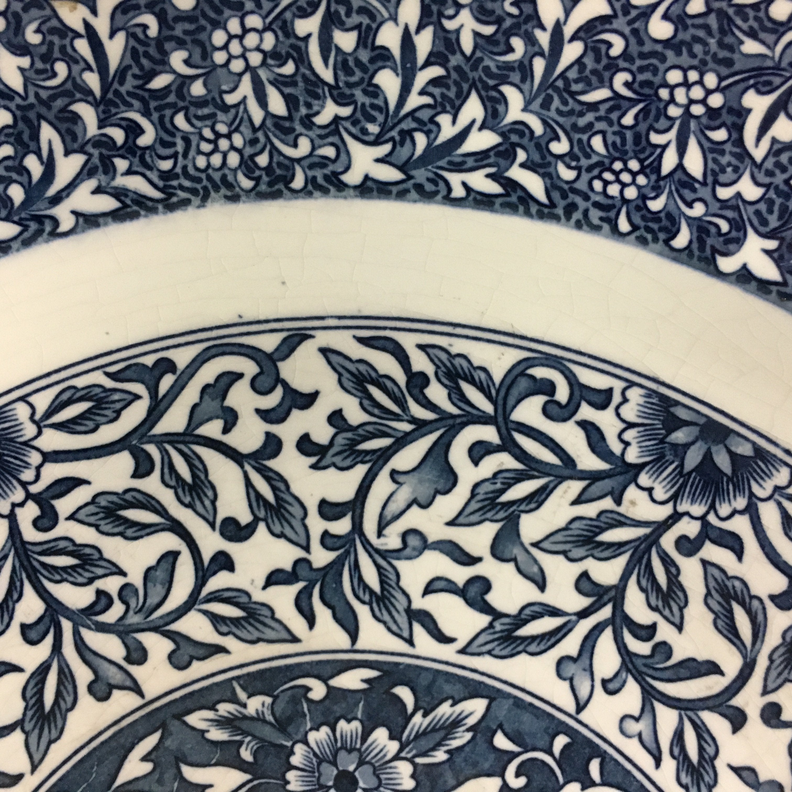 Japanese Porcelain Serving Plate Charger Vtg Centerpiece Floral Blue White PT806