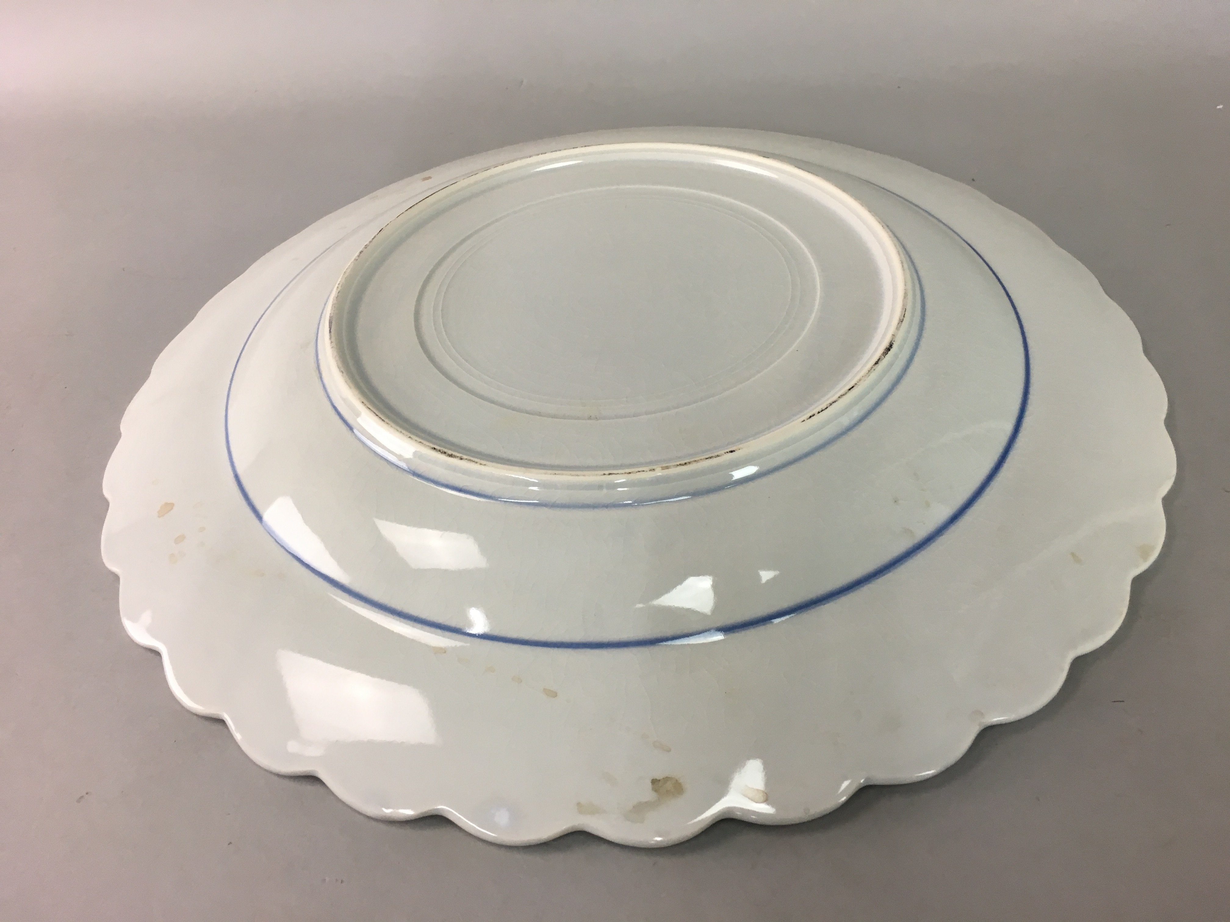 Japanese Porcelain Serving Plate Charger Vtg Centerpiece Floral Blue White PT806