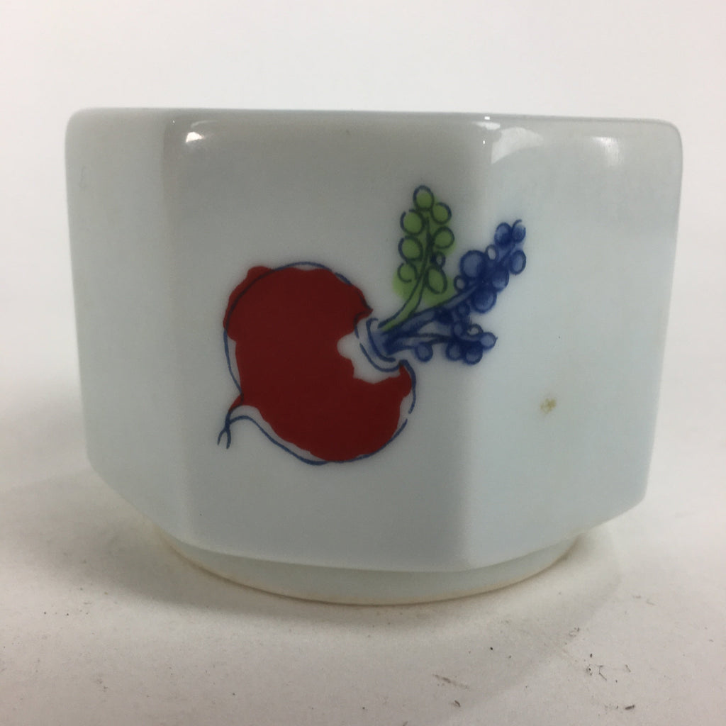 Japanese Porcelain Small Bowl Kobachi Vtg Octagon Shape Blue Red Radish PP675