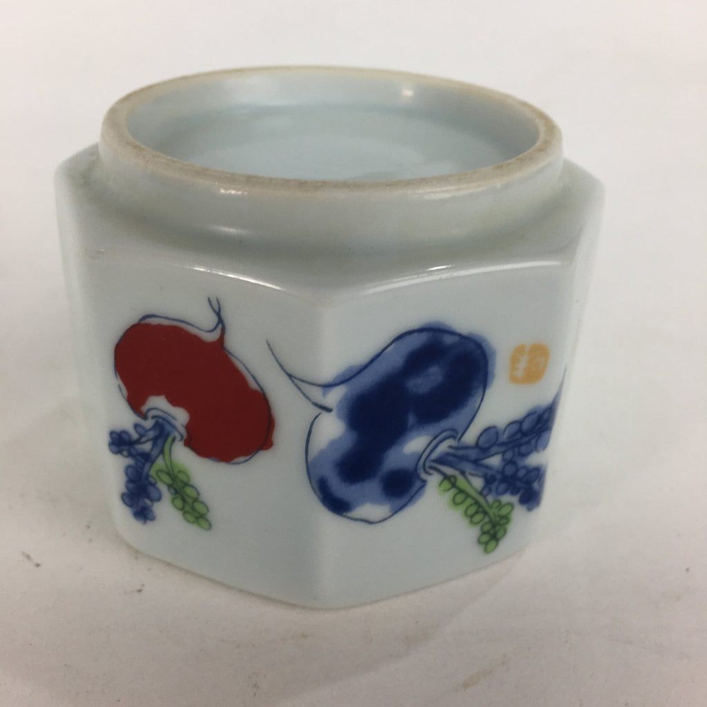 Japanese Porcelain Small Bowl Kobachi Vtg Octagon Shape Blue Red Radish PP675