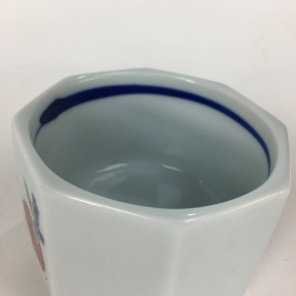 Japanese Porcelain Small Bowl Kobachi Vtg Octagon Shape Blue Red Radish PP676