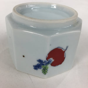 Japanese Porcelain Small Bowl Kobachi Vtg Octagon Shape Blue Red Radish PP676