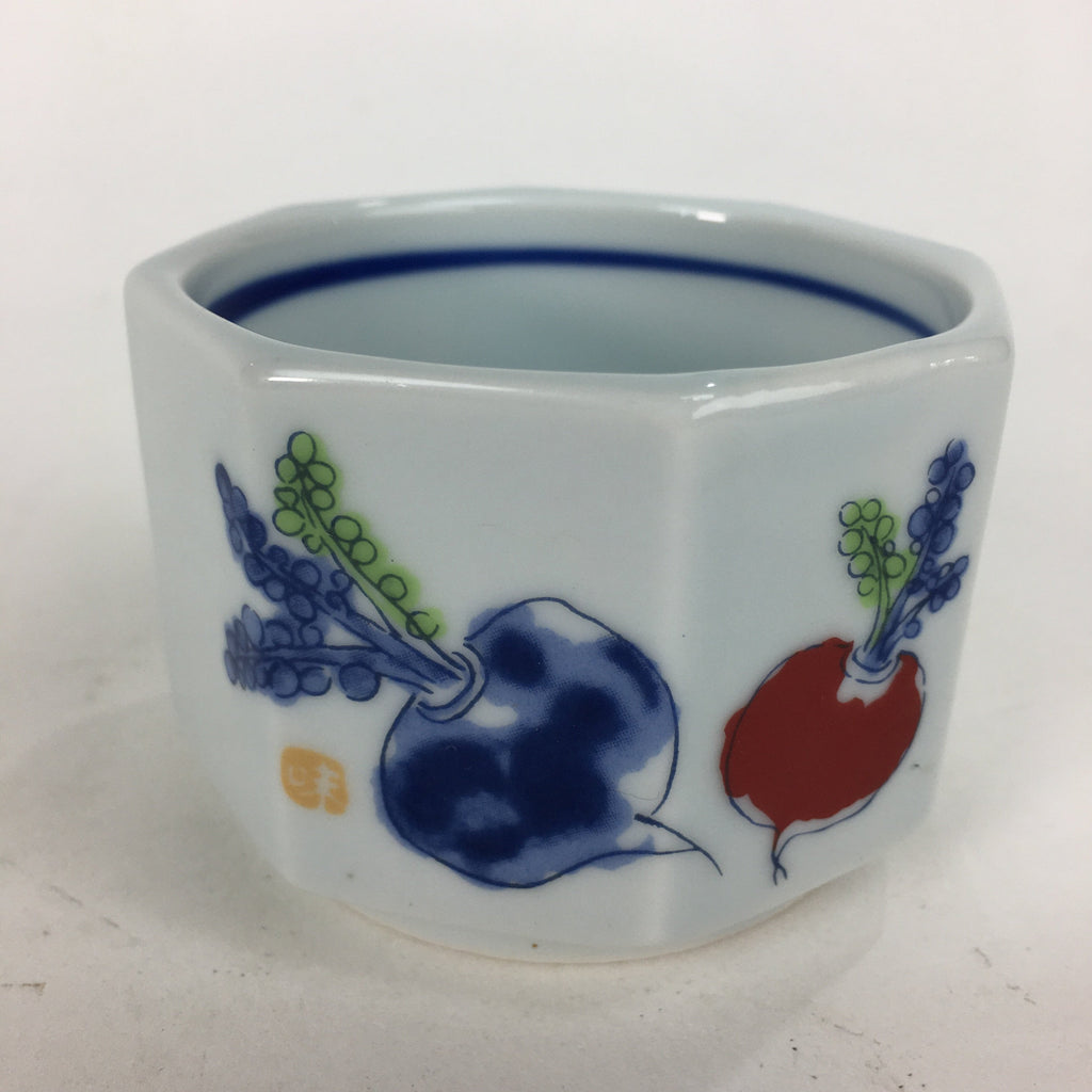 Japanese Porcelain Small Bowl Kobachi Vtg Octagon Shape Blue Red Radish PP676