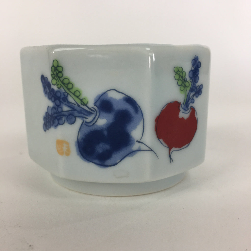 Japanese Porcelain Small Bowl Kobachi Vtg Octagon Shape Blue Red Radish PP703
