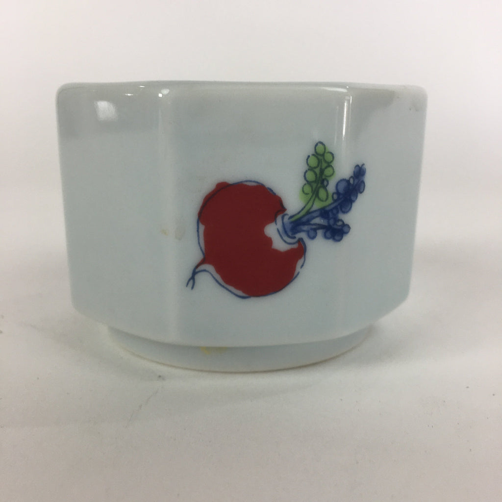 Japanese Porcelain Small Bowl Kobachi Vtg Octagon Shape Blue Red Radish PP703