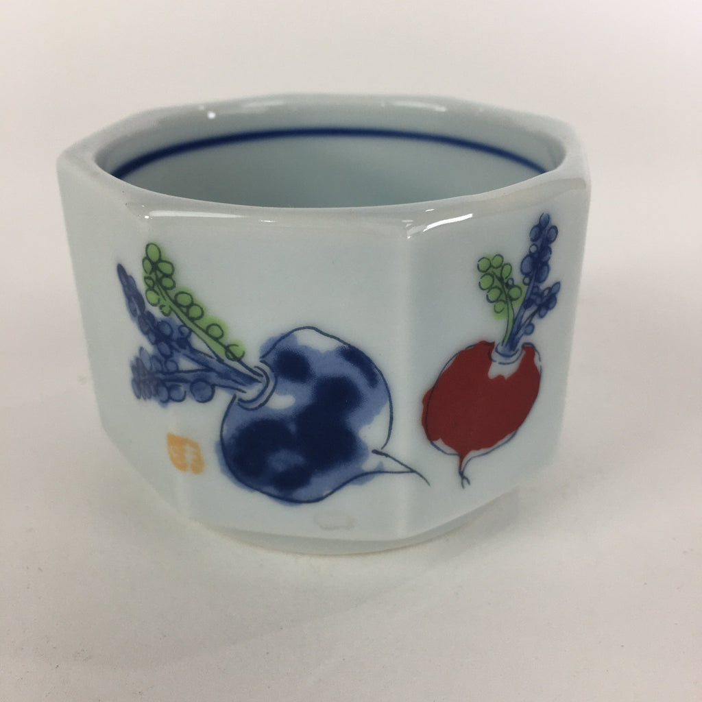 Japanese Porcelain Small Bowl Kobachi Vtg Octagon Shape Blue Red Radish PP703