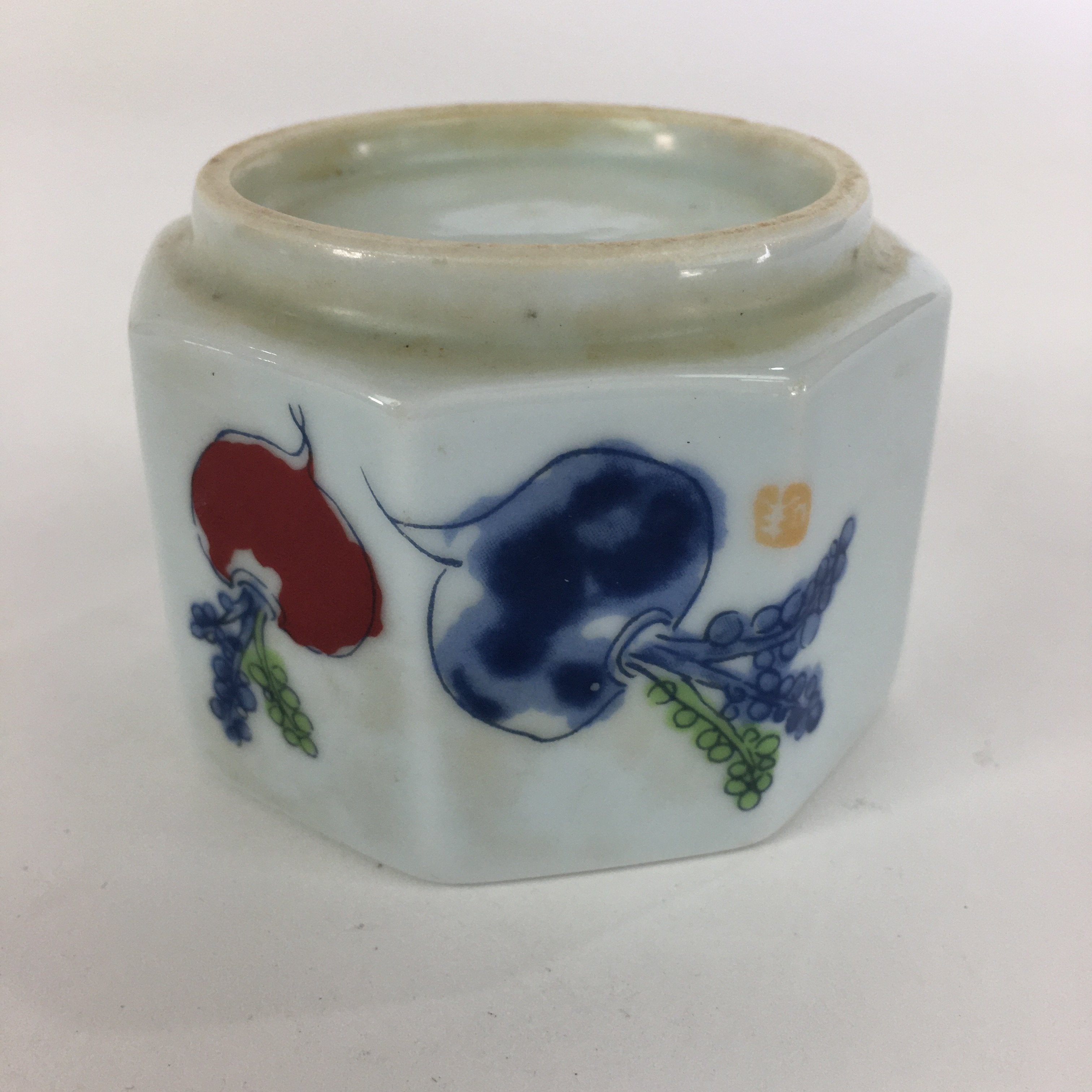 Japanese Porcelain Small Bowl Kobachi Vtg Octagon Shape Blue Red Radish PP705