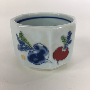 Japanese Porcelain Small Bowl Kobachi Vtg Octagon Shape Blue Red Radish PP705