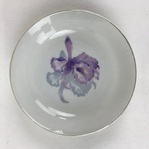 Japanese Porcelain Small Bowl Side Plate Vtg Purple Iris white Kobachi Kozara P