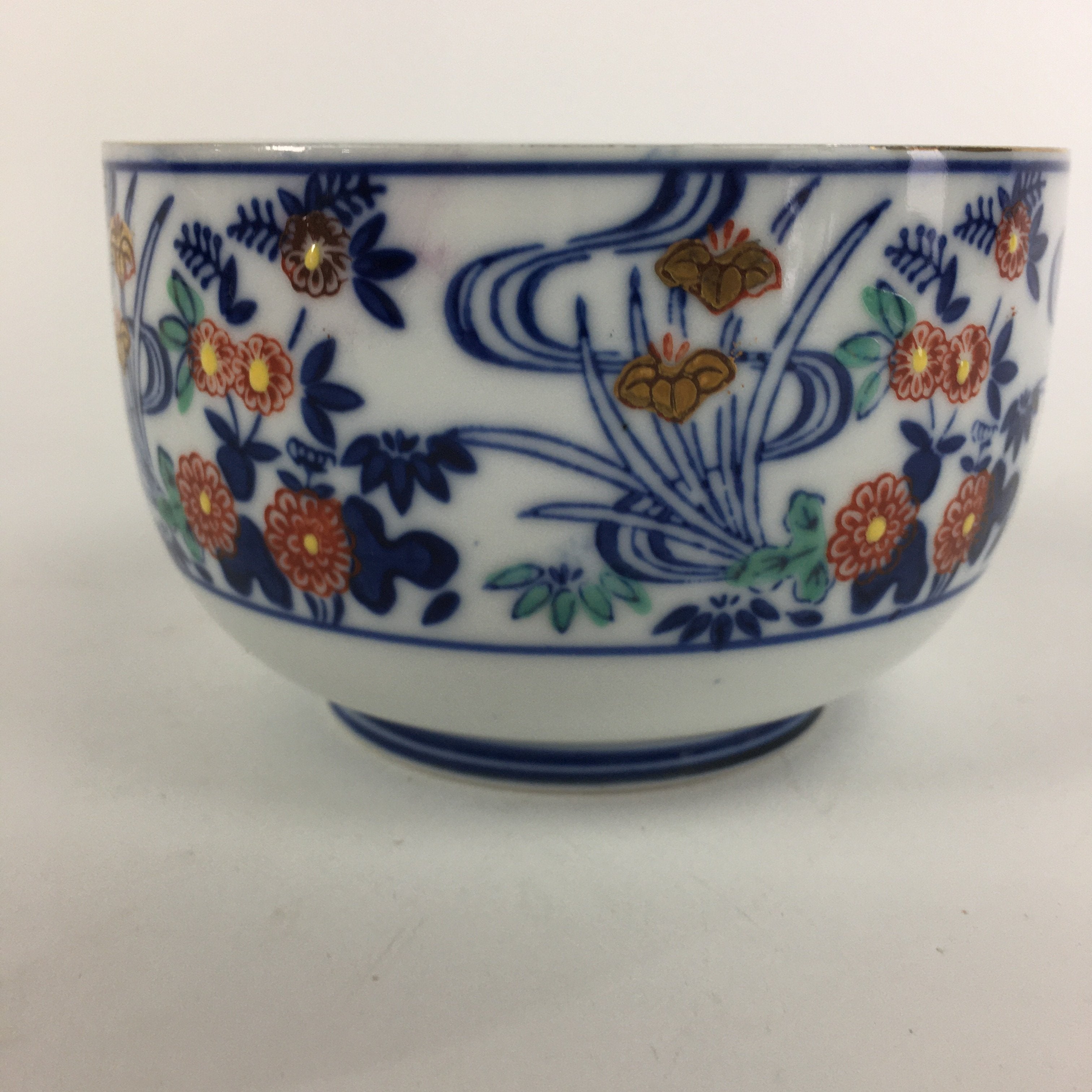 Japanese Porcelain Small Bowl Vtg Kobachi Blue White Flower Sometsuke QT108