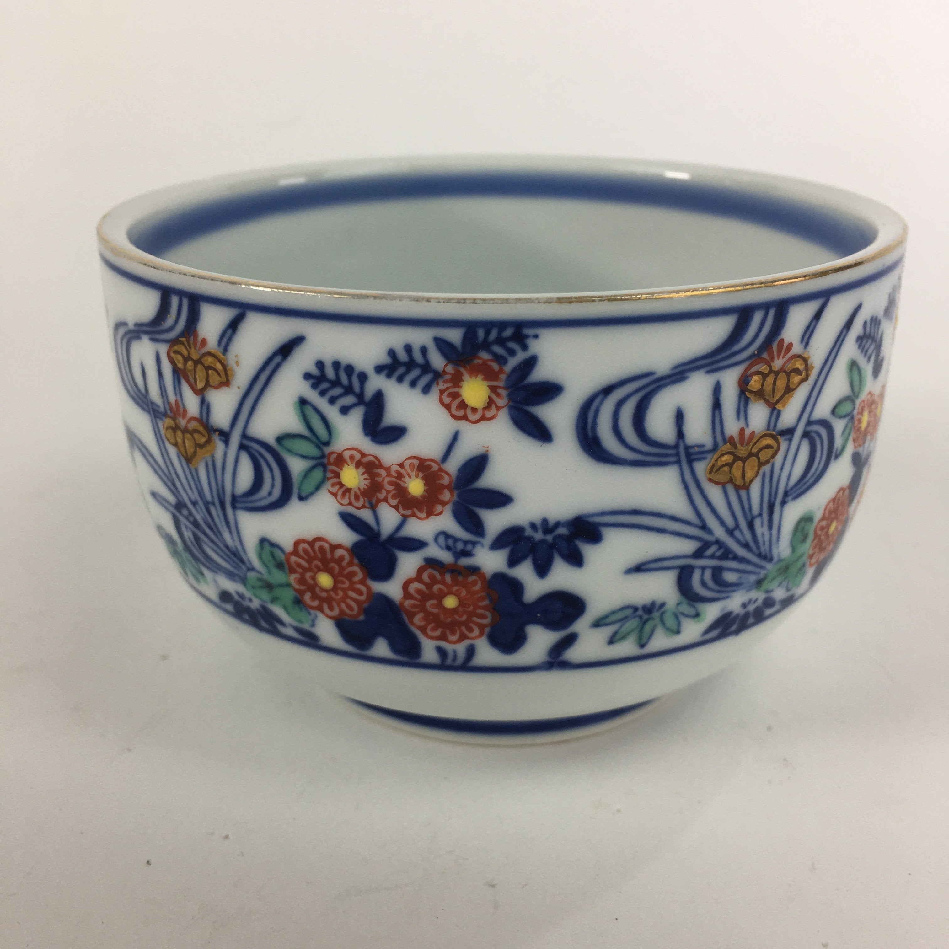 Japanese Porcelain Small Bowl Vtg Kobachi Blue White Flower Sometsuke QT108