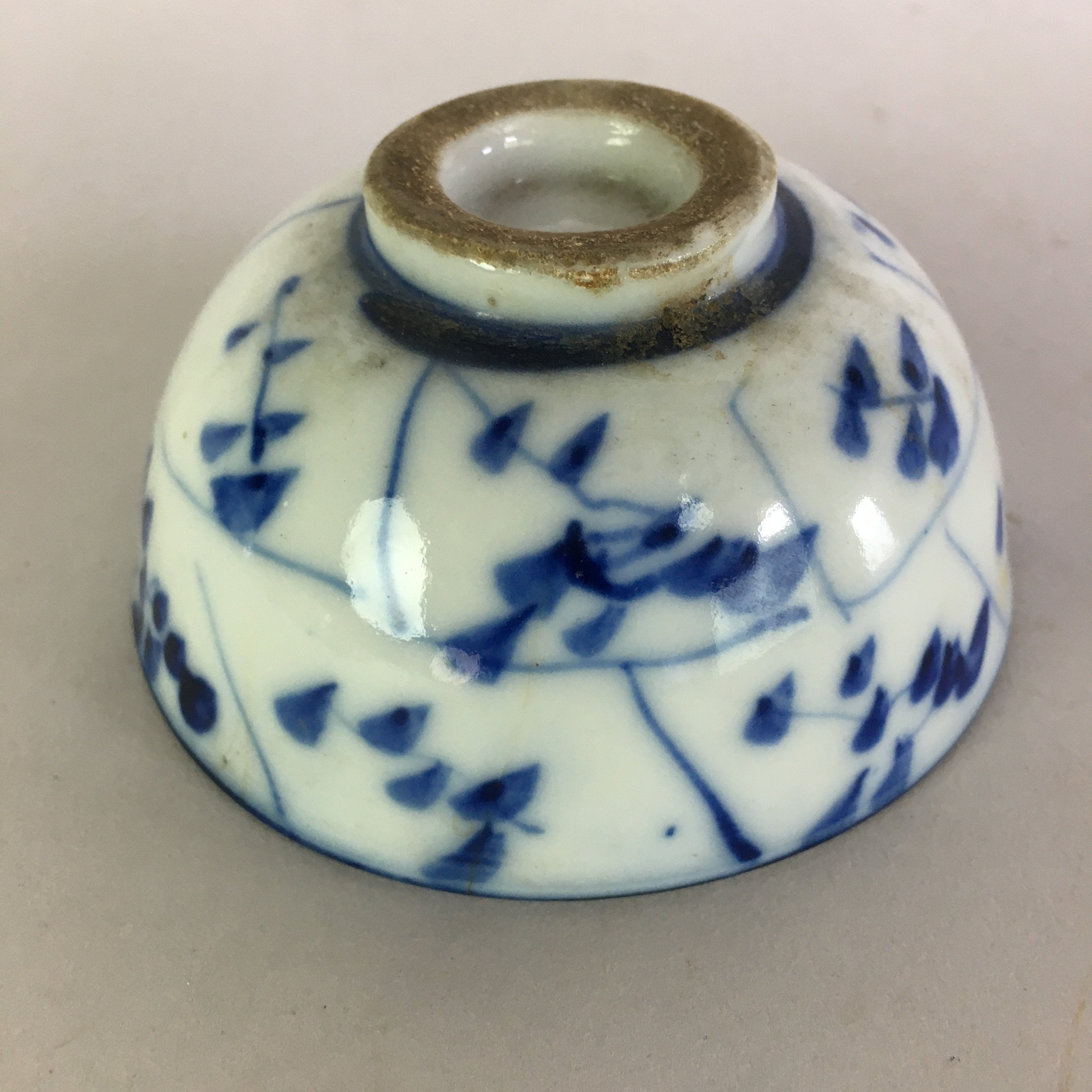 Japanese Porcelain Small Bowl Vtg Kobachi Blue White Leaves Sometsuke PP479