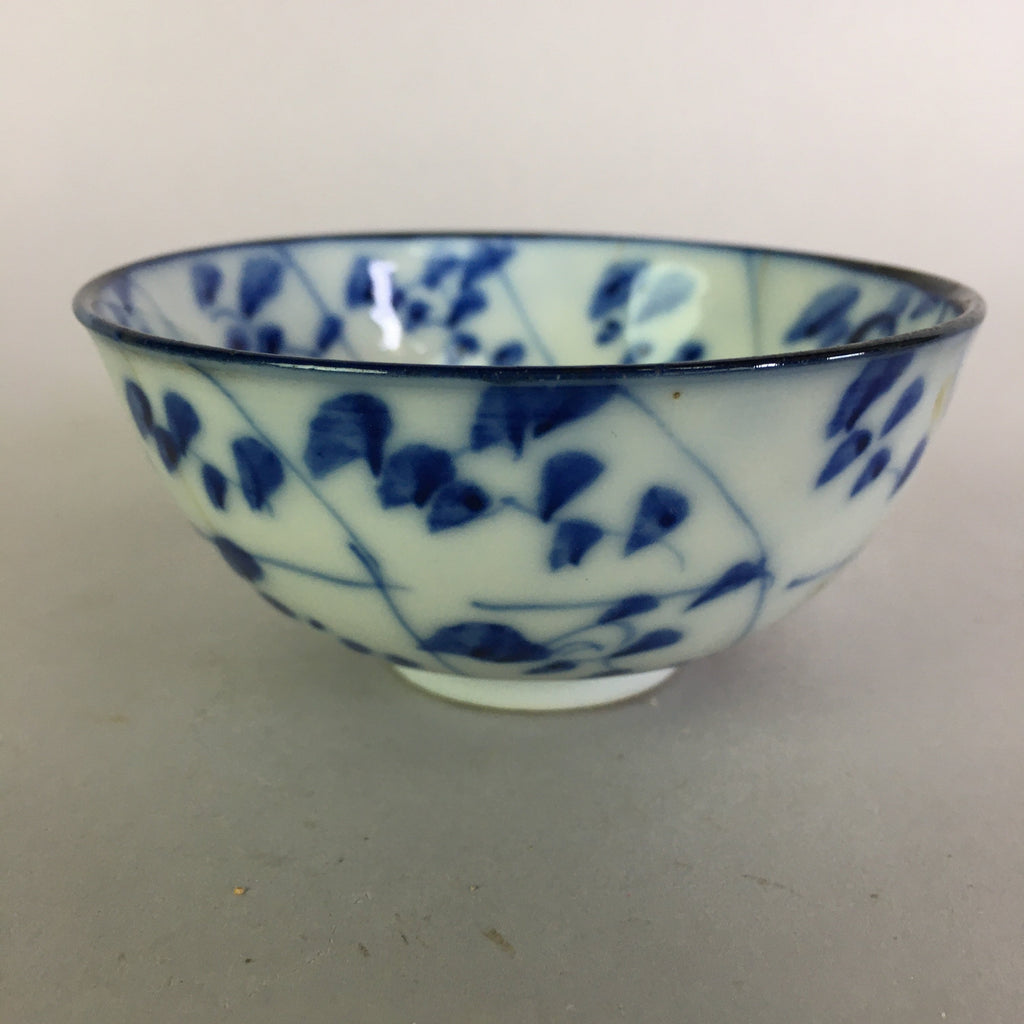 Japanese Porcelain Small Bowl Vtg Kobachi Blue White Leaves Sometsuke PP479