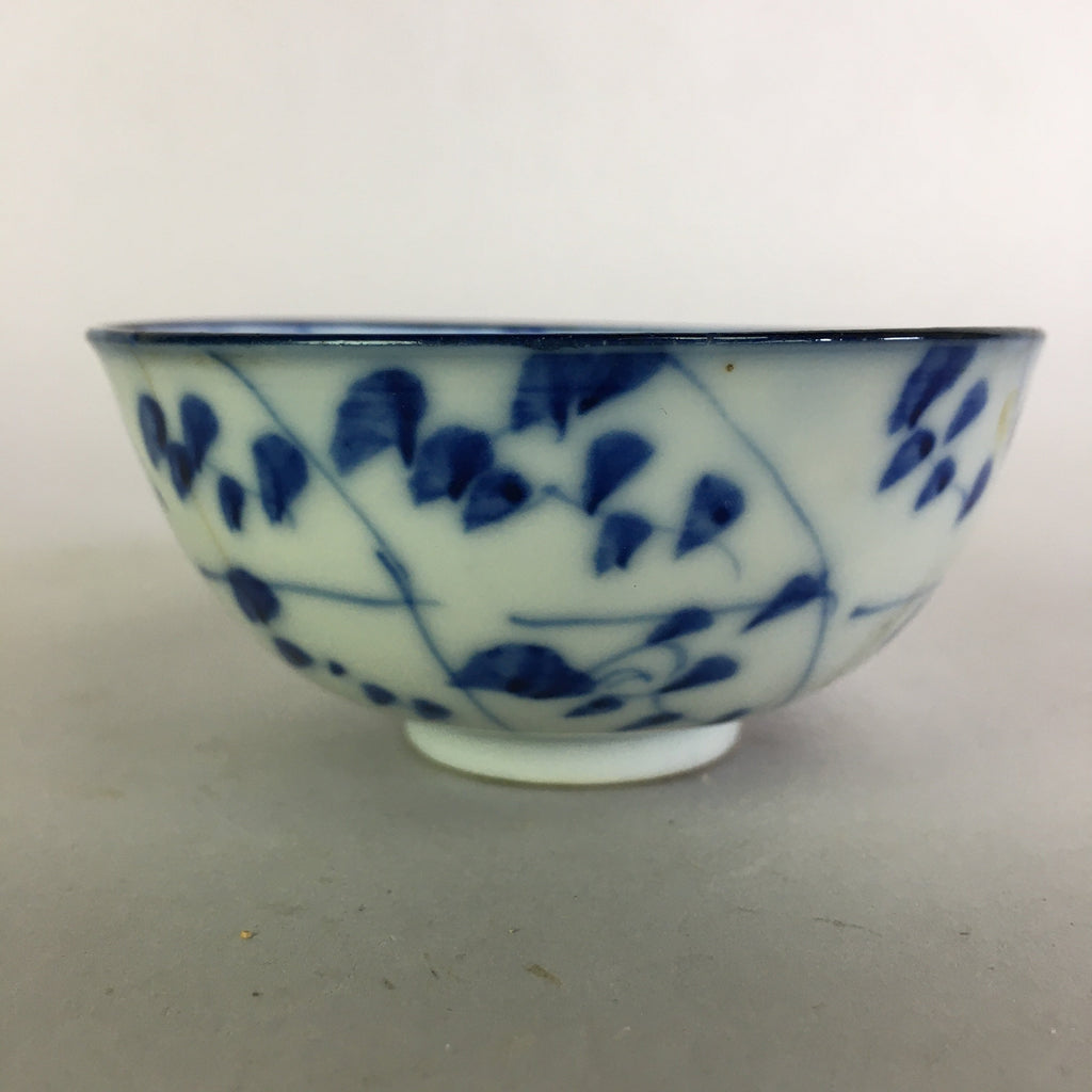 Japanese Porcelain Small Bowl Vtg Kobachi Blue White Leaves Sometsuke PP479